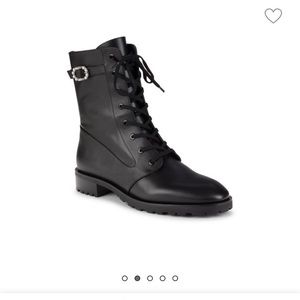 Stuart Weitzman Dazzle Leather Ankle Combat Boots